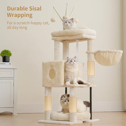 Heybly Cat Tree，HCT202SM - color: Beige, size: 45.3 inch