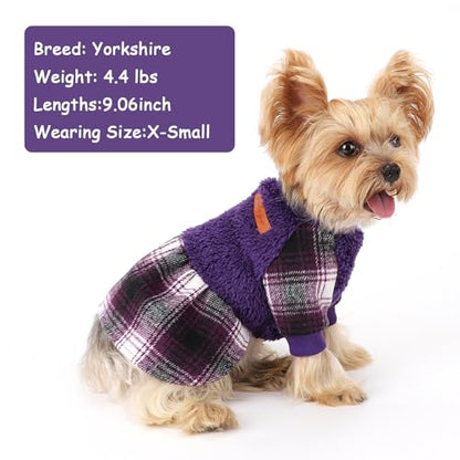 Dog Clothes for Small Dogs Girl Boy Dog Sweater Dress, Puppy Sweater Pet Clothes Shih Tzu Wedding Birthday Pink Plaid Dresses Holiday Festival Outfits (Purple, Small) - color: Purple, size: Small (Chest 15in )