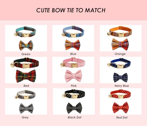 Personalized Cat Collar with Engraved Name and Phone Number - Customizable Kitten Collars for Boys and Girls (Plaid) - color: Plaid