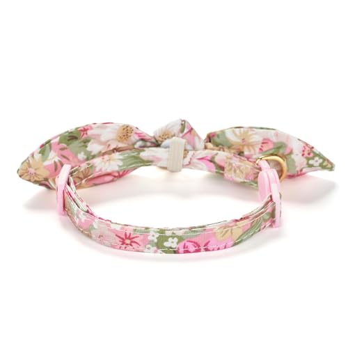 2 Pack Cotton Cat Collar, Removable Bowtie, Floral Pattern, Safety Breakaway Clasp, Adjustable for Cats.(Adult Cat, Pink+Grey) - color: 2 Pack (Pink+Grey)
