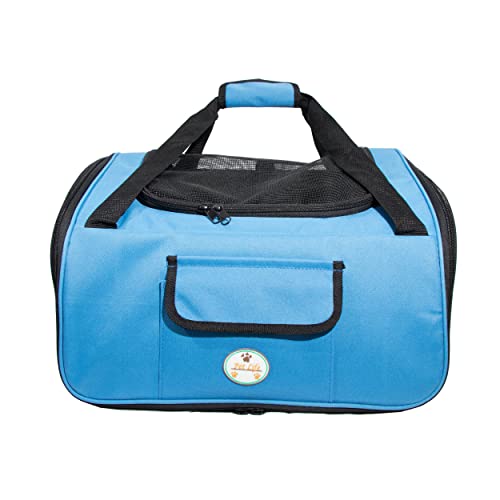 Pet Life ® 'Ultra-Lock' Collapsible Safety Travel Wire Folding Pet Carseat or Dog Car Seat Carrier with Side Pockets - color: Blue