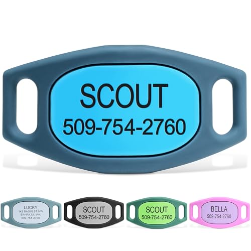 GoTags Silent Dog Tag, Personalized Engraved Silicone and Cat Name Pet ID Tags, Soundless Quiet Slide On Nameplate for Collars, No More Jingling Tags (Blue, Medium) - color: Original Blue, size: Medium (Pack of 1)