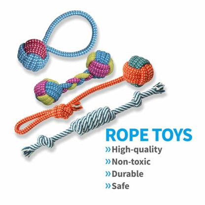 7 Pack Dog Toys for Teething, Entertainment, Puppy Chew Toys Pack with Cute Squeaky Toys,Durable Ropes Chew Toys
