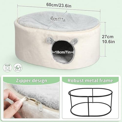 Elevated Cat Beds for Indoor Cats Enclosed House Hideaway Raised Kitty Hammock Large with Washable Cover Kitten Cave Pet Hut Puppy Condo Cubby Plush Cushion Easy Assembly 23.6 * 17.7 * 10.6in