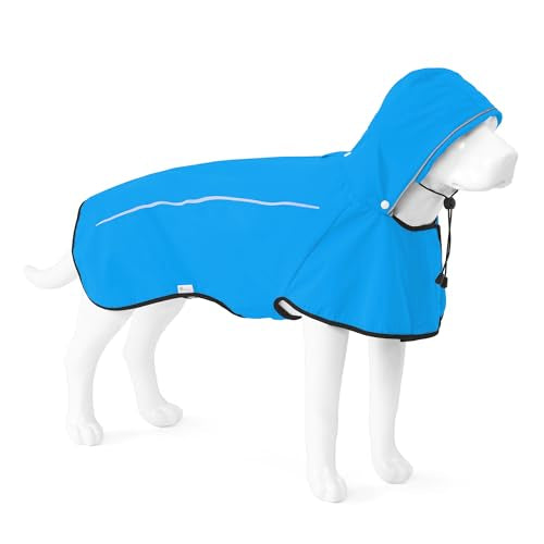 Mile High Life Dog Raincoat, Adjustable Waterproof Pet Rain Jacket, Reflective Hooded Poncho for Small Medium Large Dogs, Lightweight Breathable Pet Rain Coat (Blue,M Chest 22"-28") - color: Blue, size: Medium
