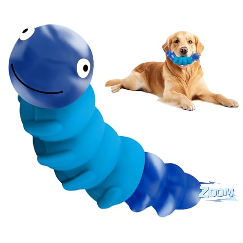 Indestructible Dog Toys for Aggressive Chewers, Tough Chew Proof Toy for Large Dogs, Squeaky Rubber Chew Toy with Beef Flavor for Boredom & Anxiety Relief (Blue) - color: Blue