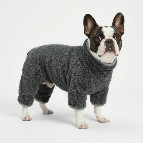 Fitwarm Dog Fleece Pajamas, Dog Winter Clothes for Small Dogs Boy Girl, Pet Jumpsuit, Doggy Onesie with Feet, Dark Grey, Medium - color: Dark Grey, size: Medium