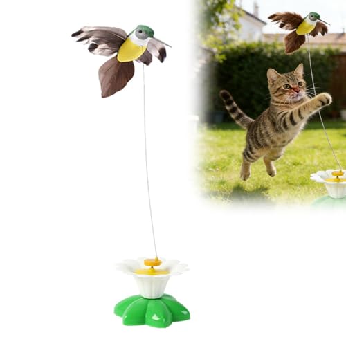 Interactive Cat Toy for Indoor Cats, Automatic Flying Feather Wand with Suction Cup Base, USB Rechargeable Pet Toys to Keep Them Busy (Bird) - color: Bird