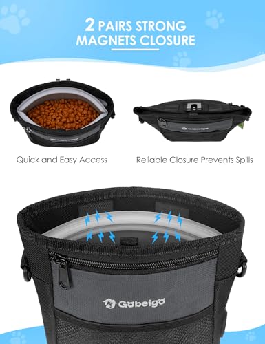 Gobeigo Dog Treat Pouch, Magnetic Closure & Sealable Silicone Bag Insert, 4-Cup Capacity – Belt Clip/Waist Belt/Crossbody Wear, Clicker Included – Great for Pet Training & Walking (Gray) - color: Gray