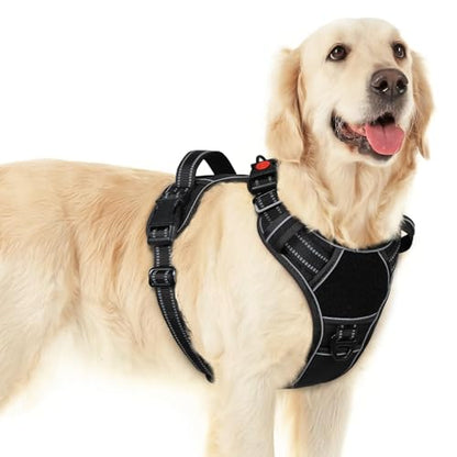 Dog Harness for Large Dogs, Easy Wearing with 3 Quick-Release Buckles, Adjustable No Pull Pet Harness with MOLLE System, No Choke Reflective Vest with Control Handle, Black, L - color: Black, size: Large