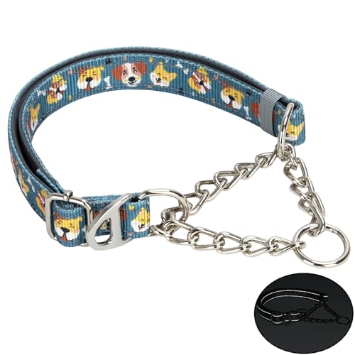 Reflective No-Pull Martingale Dog Collar with Chain - Cartoon Dog Pattern, Adjustable Anti Pull Training Collar for Medium, Large & XL Dogs (Large) - color: 13, size: L(Neck15"-22")