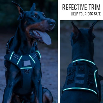 Tactical Dog Harness for Medium & Large Dogs, Black Adjustable No-Pull Control with Handle, Heavy Duty Reflective Vest - Size M - color: Black, size: Medium