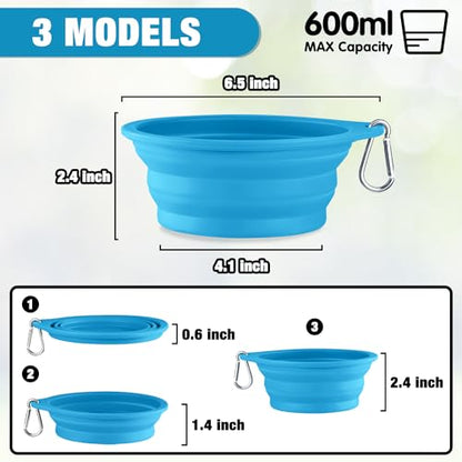 Rest-Eazzzy 2-Pack Silicone Collapsible Dog Bowls, BPA Free Dishwasher Safe, Portable Foldable Travel Bowl, Food Water Feeding Cup Dish for Dogs Cats with 2 Carabiners (Grey, Blue, 600 ML) - color: Grey, Blue