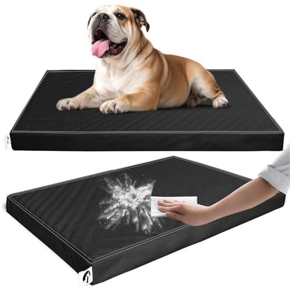 Medium Black Dog Bed with Easy to Wipe Clean Removable Faux Leather Cover, for Up to 30 lbs - color: Black, size: 28"L x 19"W x 3"Th