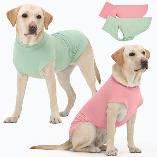 2Pack Dog Shirts, Breathable Dog Cooling Shirt for Medium Dogs, Sun Protection Dogs Cooling Vest Tank Tops, Lightweight Soft Stretchy Sun Shirts, Sleeveless Summer Pet Clothes -Green +Pink 2XL - color: Pink+Green, size: Xx-large