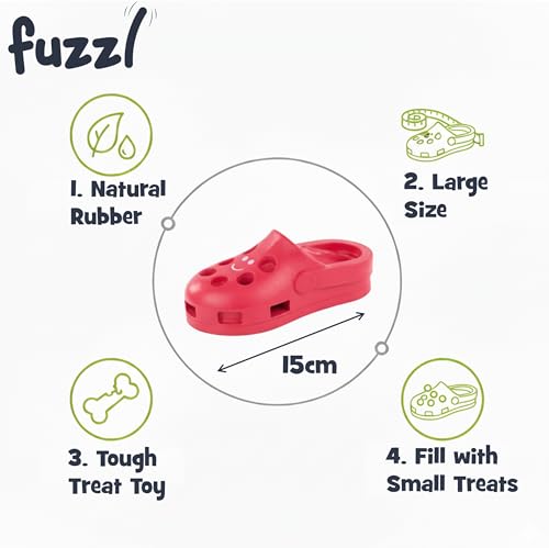 Fuzzl Clog Treat Toy for Dogs – Natural Rubber Chew Toy – Durable, Interactive Enrichment Feeder – Eco-Friendly, Non-Toxic & Dishwasher Safe – Red - style: Clog Red