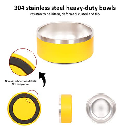 Large Dog Water Bowl Yellow Stainless Steel Dogs Bowls Outdoor Insulated No Spill Pet Food Bowl for Large Dogs Cats & Pet Gifts for Dog Lover Mom Girl Dad, (Yellow)
