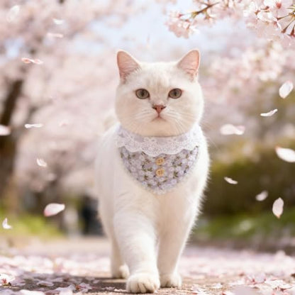 SCENEREAL Breakaway Cat Collar with Bell & Bandana, Cute Kitten Collar Suitable for Large Big Cats, Grey Flower - color: Grey Flower