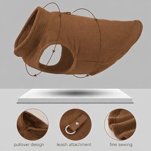 JACKO & CO - Fleece Vest Dog Sweater with Leash Ring - Soft, Warm & Lightweight Pullover Coat for Small & Medium Dogs, Puppies & Cats - Cozy Fall/Winter/Spring Pet Jacket (Chocolate Brown, XS (2-4lbs) - color: Chocolate Brown, size: XS (2-4lbs)
