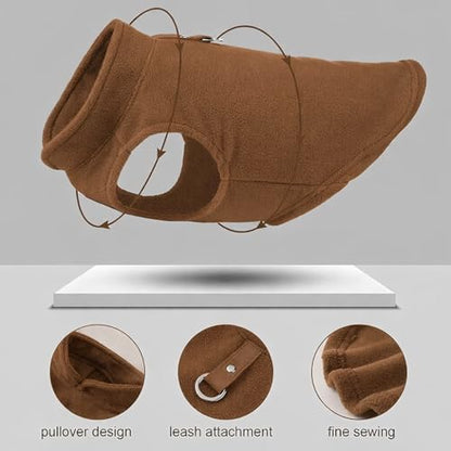 JACKO & CO - Fleece Vest Dog Sweater with Leash Ring - Soft, Warm & Lightweight Pullover Coat for Small & Medium Dogs, Puppies & Cats - Cozy Fall/Winter/Spring Pet Jacket (Chocolate Brown, XS (2-4lbs) - color: Chocolate Brown, size: XS (2-4lbs)