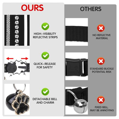 BINGPET Reflective Cat Collar Breakaway with Bells,3 Pack Kitten Collar for Girl Boy Cats with Cute Pendant Glow in The Dark,Adjustable 8''-11.8'',Black - color: Reflective(Black)-3pcs