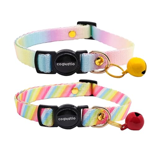 2 Pack Breakaway cat Collars with Bell,Safety Quick Release Pendant Cute Kitten Collar,Adjustable 20-30cm (Rainbow01, 20-30cm) - color: Rainbow01