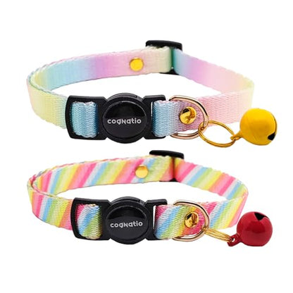 2 Pack Breakaway cat Collars with Bell,Safety Quick Release Pendant Cute Kitten Collar,Adjustable 20-30cm (Rainbow01, 20-30cm) - color: Rainbow01