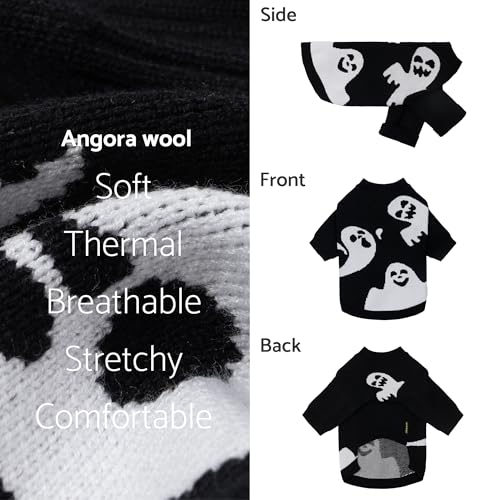 Fitwarm Halloween Ghost Dog Sweater, Funny Costumes for Dogs, Pet Apparel, Black, White, Large - color: Ghost, size: Large