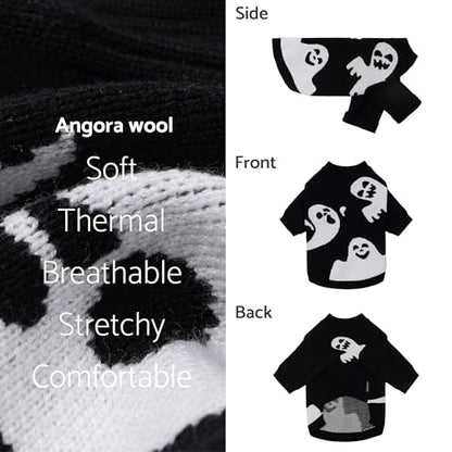 Fitwarm Halloween Ghost Dog Sweater, Funny Costumes for Dogs, Pet Apparel, Black, White, Large - color: Ghost, size: Large
