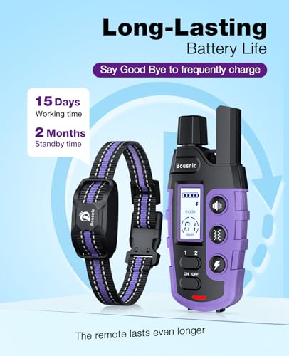 Bousnic Dog Shock Collar - 3300Ft Training Collar with Remote for 5-120lbs Small Medium Large Dogs Rechargeable Waterproof e Collar with Beep (1-8), Shake(1-16), Safe Shock(1-99) Modes (Lightpurple) - color: Purple