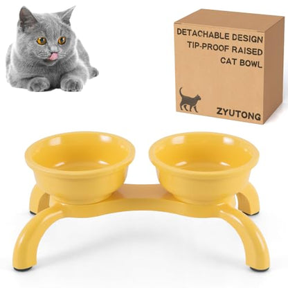 Raised Cat Bowl with Anti-Ant Hollow Base, Detachable Melamine Elevated Cat Bowls, Anti-Vomiting Whisker Friendly Cats Dish for Food, Stable & Non-Slip Cats Food Bowl, Dishwasher Safe - color: Yellow, size: Double