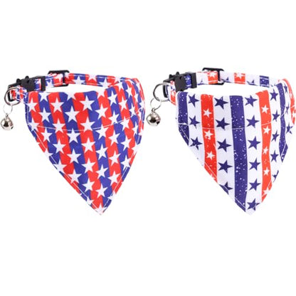 Lamphyface American Flag Cat Collar with Bell Bandana Star Adjustable 4th of July Breakaway Cat Kitten Collars for Independence Day - color: 4th of July-3-bandana