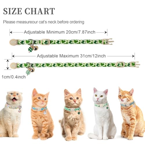 Unique style paws 2 Pack St. Patrick's Day Kitten Collar Breakaway with Bell&Pendant, Adjustable Safety Green Clover Magic Hat Cat Cotton Collar for Girl Boy Cat and Small Pet - color: clover magic hat