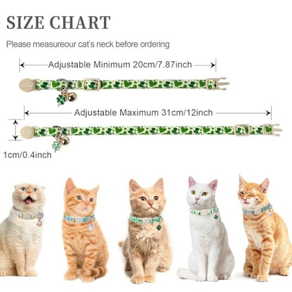 Unique style paws 2 Pack St. Patrick's Day Kitten Collar Breakaway with Bell&Pendant, Adjustable Safety Green Clover Magic Hat Cat Cotton Collar for Girl Boy Cat and Small Pet - color: clover magic hat