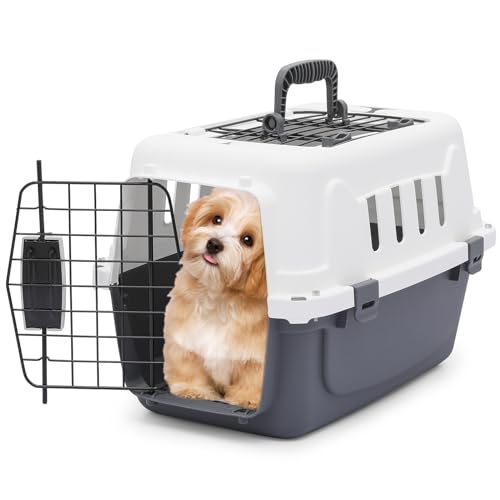 MoNiBloom 18-Inch 2-Door Top Loading Cat Carrier, Plastic Dog Crate Hard-Sided Dog Travel Carrier for Small Dogs and Cats, Ventilation and Security Lock Design for Pets up to 10 lbs (Grey) - color: Grey, size: 18.0"L x 10.5"W x 12.0"H
