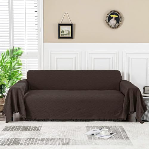 MEETSKY Couch Cover Sofa Covers for 3 Cushion Couch Sofa Protector Sectional Couch Covers for Pets Sofa Throws Living Room Geometrical Sofa Slipcovers for Dogs (X-Large, 91" x 118", Chocolate) - color: Chocolate, size: 91" x 118" | X-Large