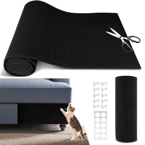 Cat Scratch Furniture Protector, 78.7"x15.8" Self Adhesive Cat Scratch Mat Pad,Cut to Fit DIY Replacement Carpet for Tree,Wall,Bed,Door, Couch Protector (Deep Black) - color: Black, size: 15.8"W x 78.7"L
