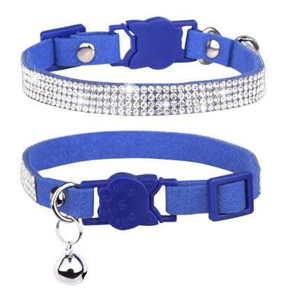 Soft Velvet Cat Collars, Breakaway Rhinestone Cats Collars with Bell Adjustable Pet Collar for Kitten Puppy Small Dogs and Cats(XS,Blue) - color: blue, size: XS
