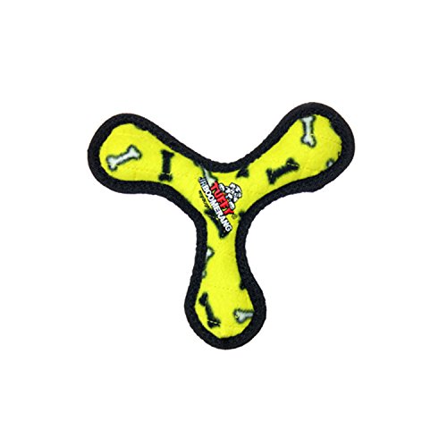 TUFFY Jr. Soft Dog Toy – Yellow Boomerang Bone | Multi‑Layer Durable Plush | Tug, Toss & Fetch | Machine Washable & Floatable - color: Yellow Bone, style: Bowmerang