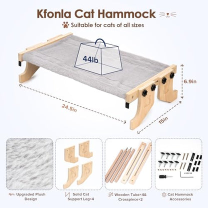 Cat Window Perch- Cats Windows Bed for Indoor- Cat Windowsill Hammock with Cushion- No Suction Cups 2 in 1 Kitty Perch&Beds- Large Kittens Wood Hammock Hanging(24.5 * 15in)- Kitty Shelf Seat