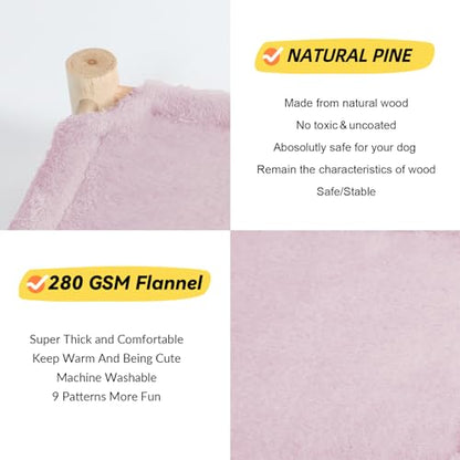 Cat and Dog Hammock Bed for Small Dogs, Brethable Wooden Cat Pet Rabbit Elevated Bed Cots Furniture for All Seasons Fleece Purple - color: Fleece Purple
