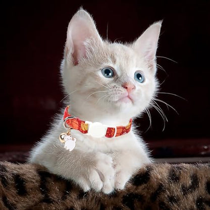 Unique style paws 2 Pack Kitten Collar Breakaway with Bell & Pendant, Adjustable Safety Cat Cotton Collars for Girl Boy Cats and Small Pets - color: deep mapleleaf & pumpkin