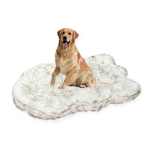 Laifug Luxury Faux Fur Orthopedic Dog Bed, Memory Foam Dog Bed, Suitable for Medium, Large and Extra Large Pets, Waterproof, Removable and Washable Cover (White with Brown Piping, 50x30 inches) - color: White, size: X-Large(50"x30"x5")