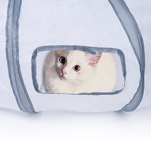 Sheldamy Cat Tunnel, S-2-Way Cat Tunnels for Indoor Cats, Collapsible Cat Play Tunnel, Interactive Toy Maze Cat House with 1 Play Ball for Cats, Puppy, Kitty, Kitten, Rabbit (White & Gray) - color: S-2 Way White & Grey