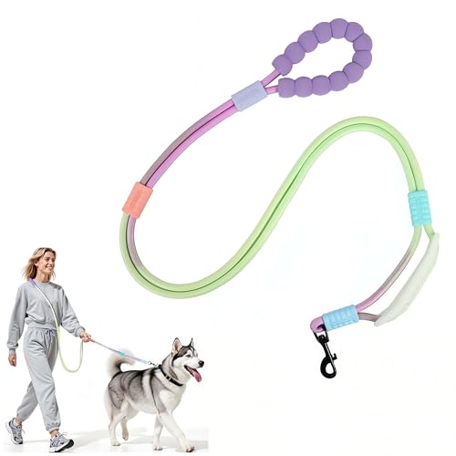 Hands Free Dog Leash Dual Handle, Wearable Leashes for Dogs, Padded Waist Belts and Rotating Metal Clip, for Medium and Large Dogs (18+ lbs) Walking Training Running, 6.5FT, Purple-Green - color: Purple green, size: 6.5 FT