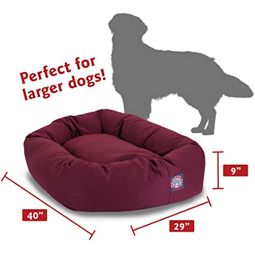 Majestic Pet 40 Inch Bagel Calming Dog Bed Washable – Cozy Soft Round Dog Bed with Spine Support for Dogs to Rest their Head - fluffy donut dog bed 40x29x9 (Inch) - Round Pet Bed Large – Burgundy - color: Burgundy