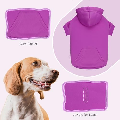 Dog Sweaters for Medium Dogs,Dog Hoodie Sweater Solid Soft Brushed Fleece Pet Clothes Pet Hoodie Sweatshirt with Pocket(Purple-M) - color: Purple, size: Medium