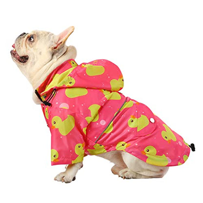 HDE Dog Raincoat Poncho Double Layer Zip Rain Jacket with Removable Hood, Leash Hole for Small to 3XL Dogs and Puppies Ducks Pink - L - color: Ducks Pink, size: Large