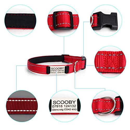 Custom Nylon Reflective Dog Collar with Name Plate, Personalized Laser Engraved Nameplate Id Number Tag Tel, Cat Collar Adjustable for XS Small Medium Large XL Pet Puppy Kitten