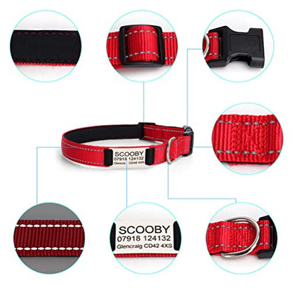 Custom Nylon Reflective Dog Collar with Name Plate, Personalized Laser Engraved Nameplate Id Number Tag Tel, Cat Collar Adjustable for XS Small Medium Large XL Pet Puppy Kitten